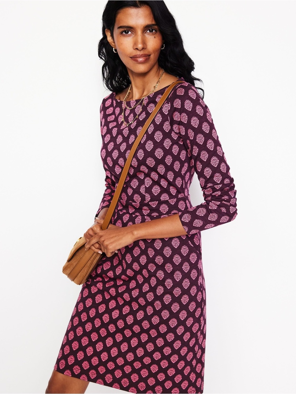 Boden Florrie Fern Dress Black Pink Print Cotton Jersey Pockets 14L - Picture 2 of 9